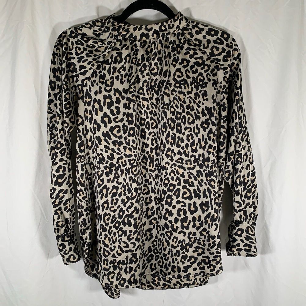 Loft Blouse Women’s XS Petite Cheetah Print Satin High Neck Long Sleeve